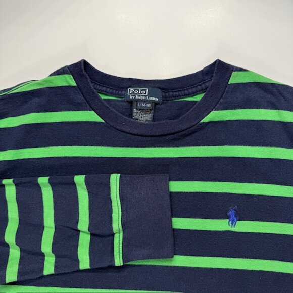 Polo Ralph Lauren Other - Polo Ralph Lauren Youth L 14-16 Navy Green Striped Long Sleeve Shirt Blue Pony